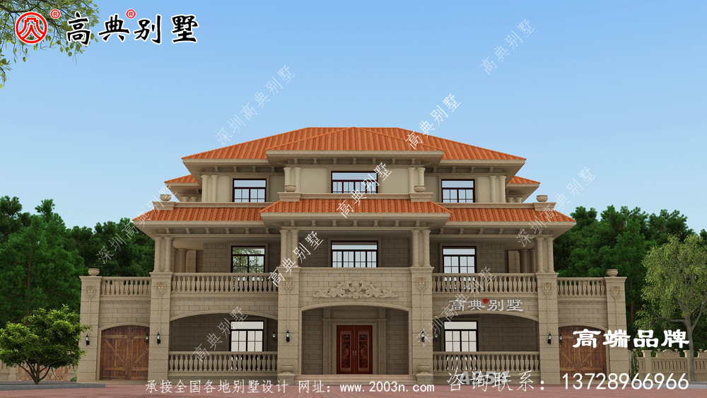 多陽臺設(shè)計的歐式別墅，價格不貴，完全符合農(nóng)村建房的需要