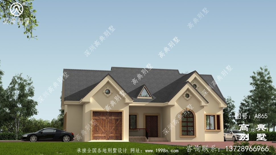 美式好看風格一層自建房屋大方效果圖