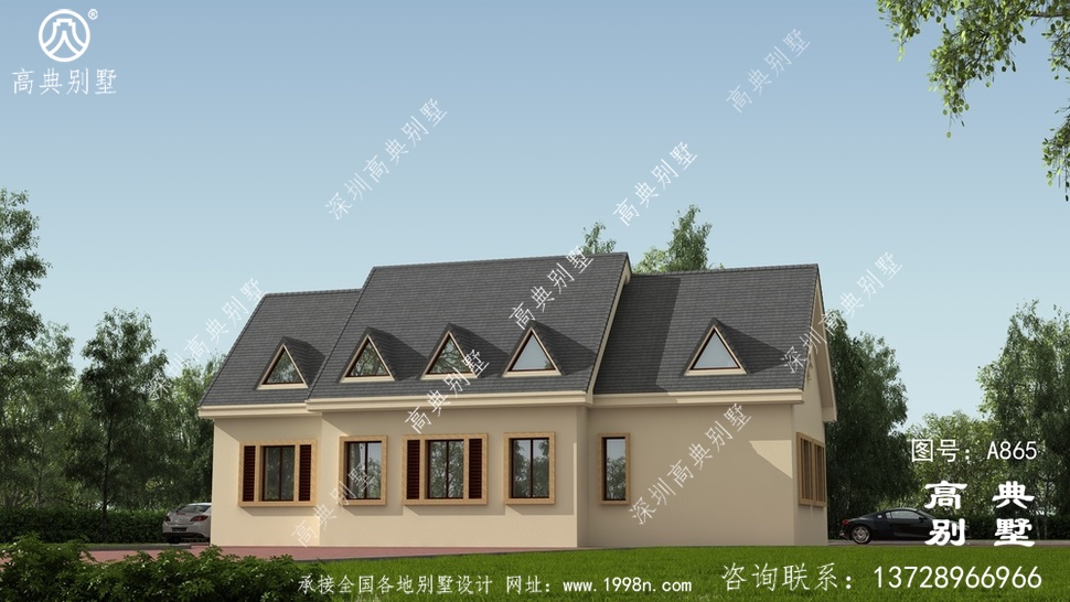 美式好看風格一層自建房屋大方效果圖