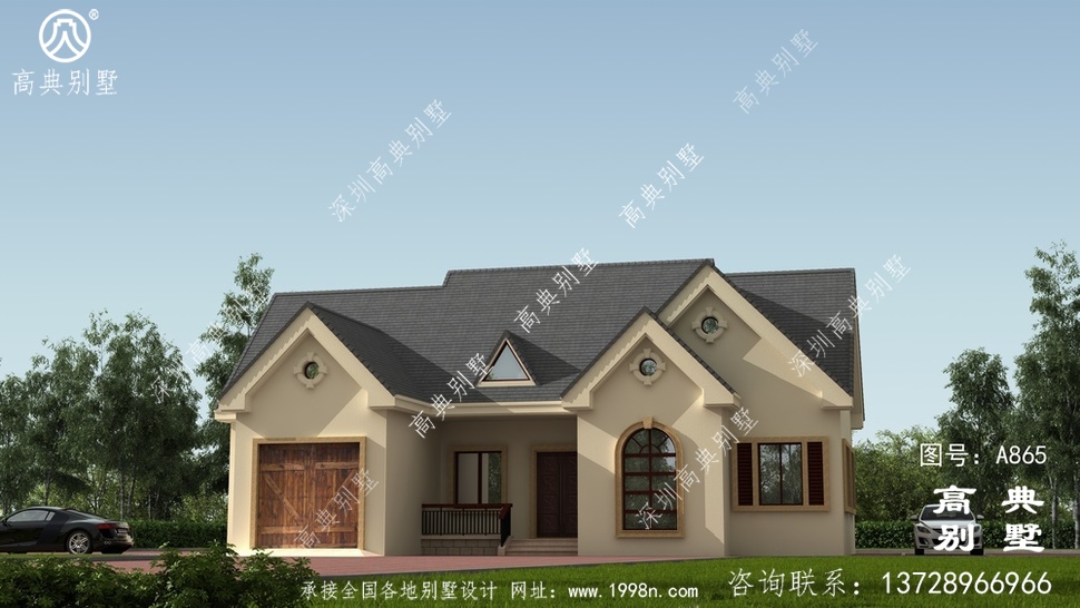 美式好看風格一層自建房屋大方效果圖