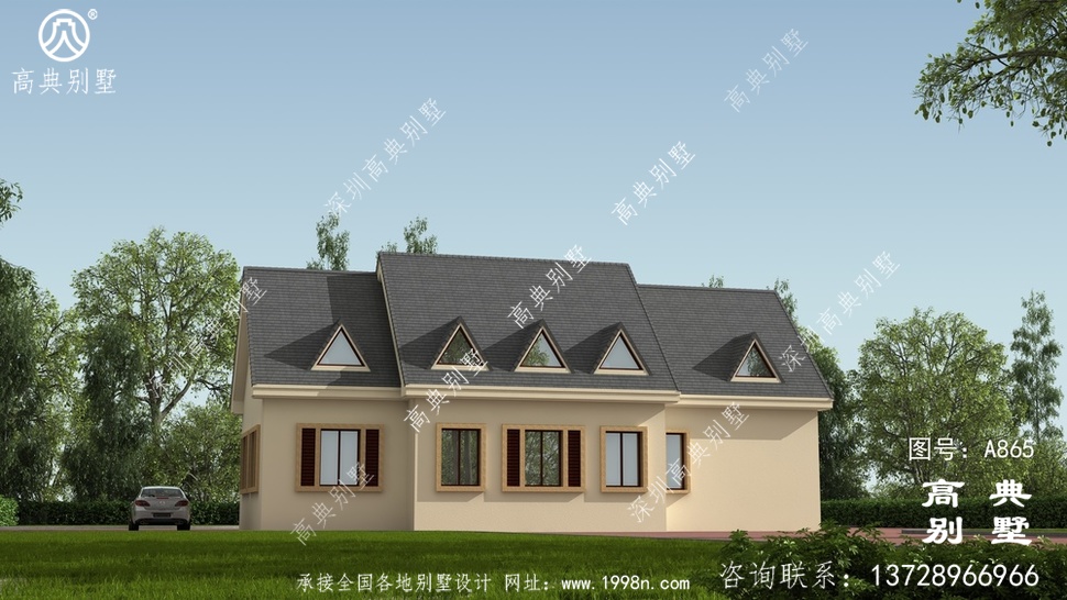 美式好看風格一層自建房屋大方效果圖