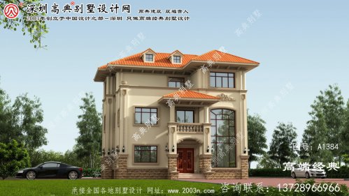 高碑店市三層別墅外觀效果圖及圖紙