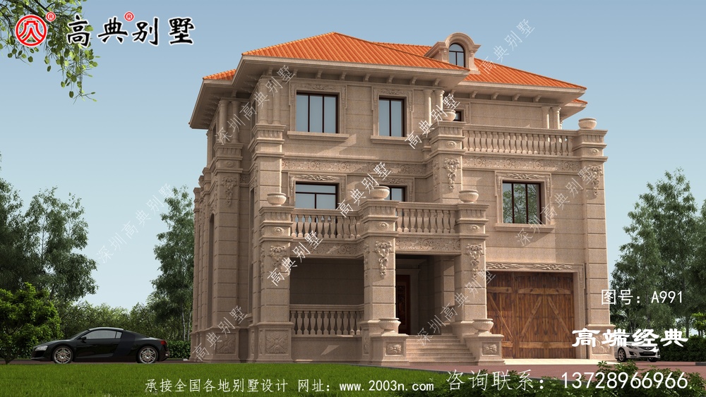 歐式石材農(nóng)村自建別墅外觀圖	