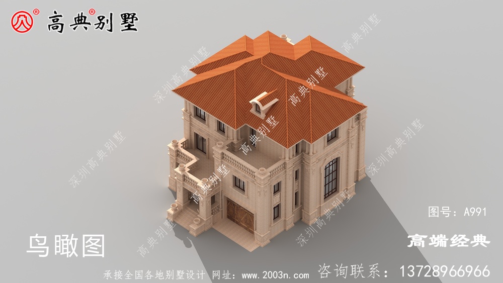 歐式石材農(nóng)村自建別墅外觀圖	