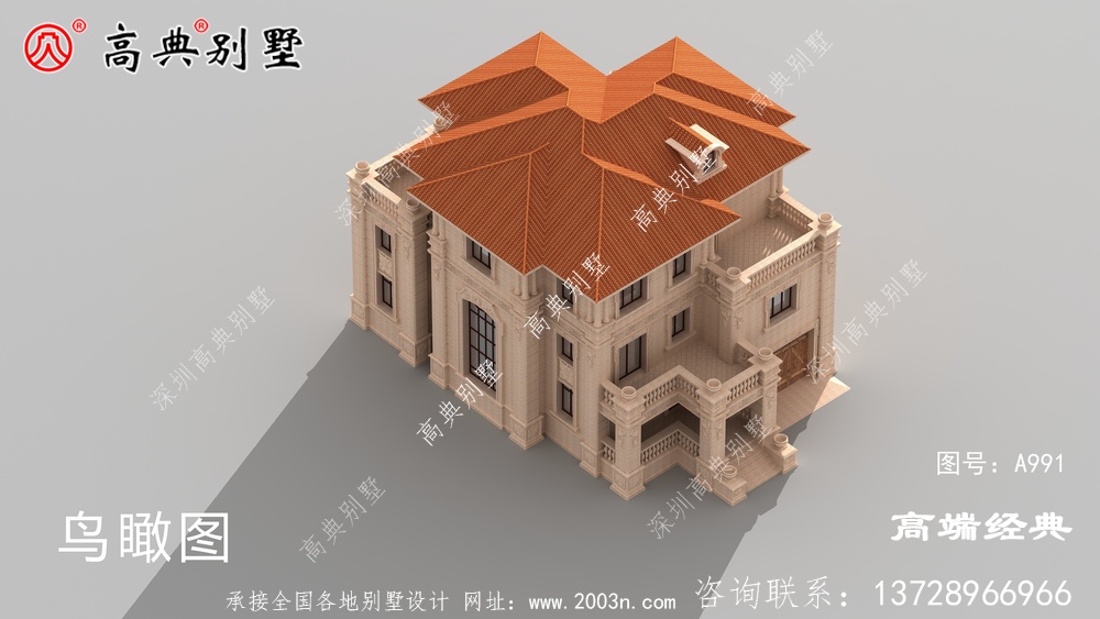 歐式石材農(nóng)村自建別墅外觀圖	