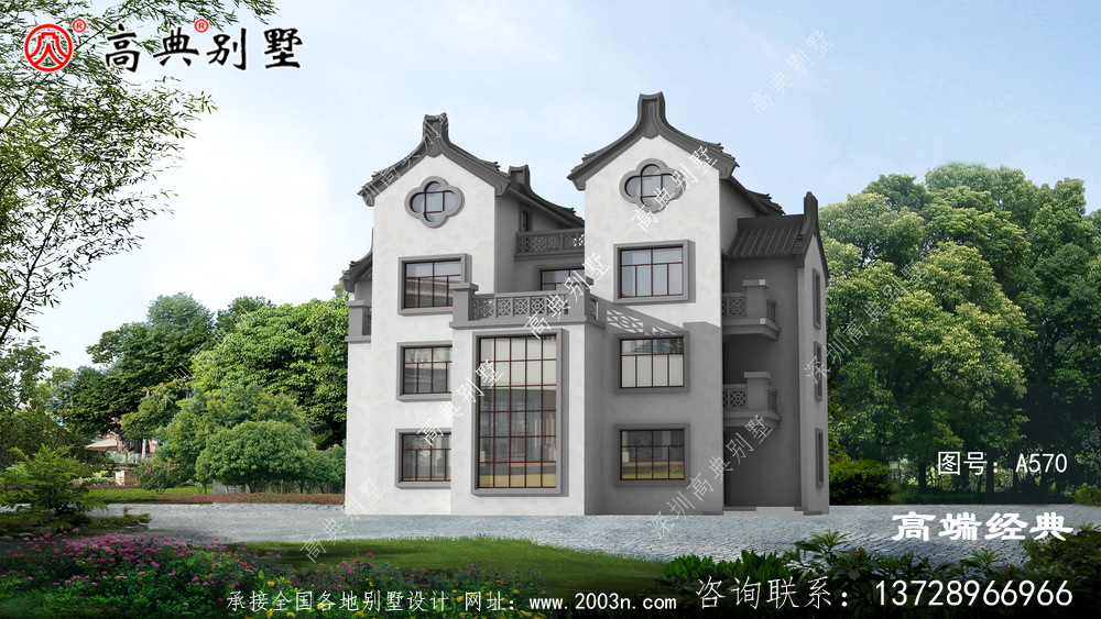 農村兩層半中式風格別墅	