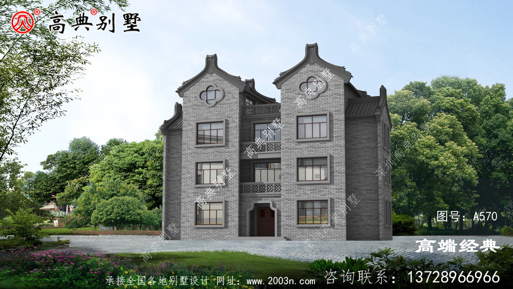 農村兩層半中式風格別墅	