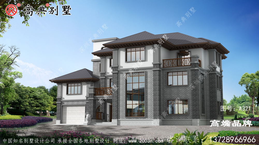 農村自建房三層多窗戶設計保證了別墅的通風和采光