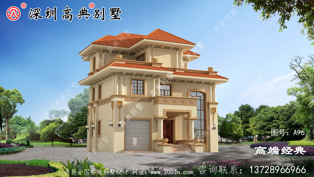 三層樓 圖畫 ，戶型 簡單 美觀，適合 全家 居住 。