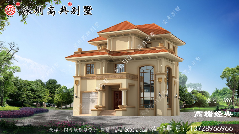 三層樓 圖畫 ，戶型 簡單 美觀，適合 全家 居住 。