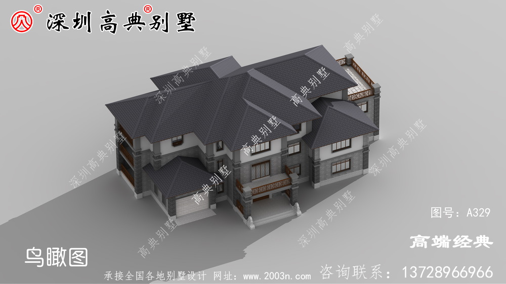 三層新中式別墅設(shè)計圖，附彩色戶型圖