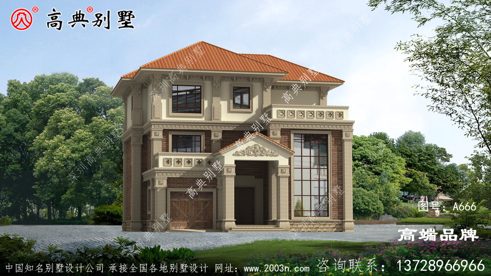 真正的簡單大方型三層復式別墅帶露臺