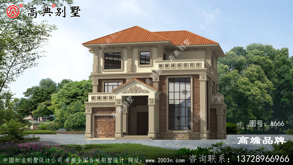 真正的簡單大方型三層復式別墅帶露臺