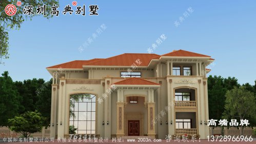  門面(左右)27.8米X進深(前后)26.3米的農村 三層別墅 施工 效果圖 。