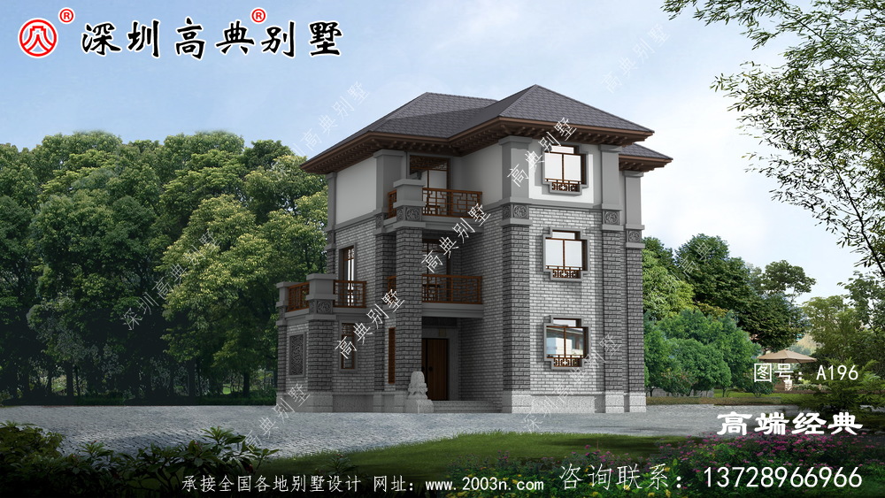 鄉(xiāng)下三層帶陽臺(tái)的外觀圖,時(shí)尚大氣,想要建造。
