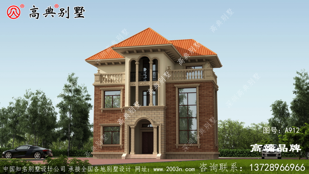 橫向雙露臺作為層次標志 ，強調別墅的層次感
