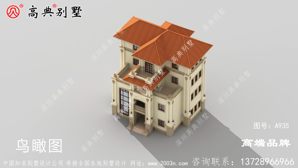 這款大戶型四層復式別墅設計圖 ，有時尚復式落地窗設計