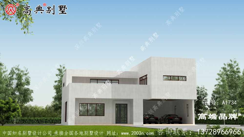 本兩層別墅戶型設計圖為現代風格,農村小都市