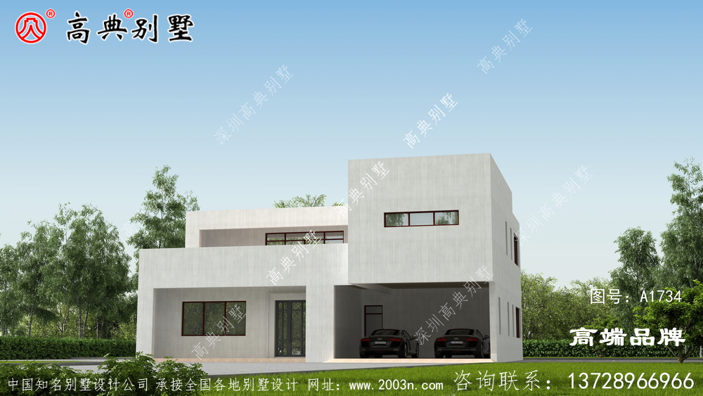 本兩層別墅戶型設計圖為現代風格,農村小都市